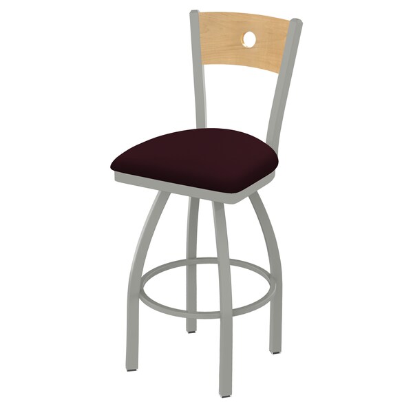 25" Swivel Counter Stool, Nickel Finish, Nat Back, Canter Bordeaux Seat